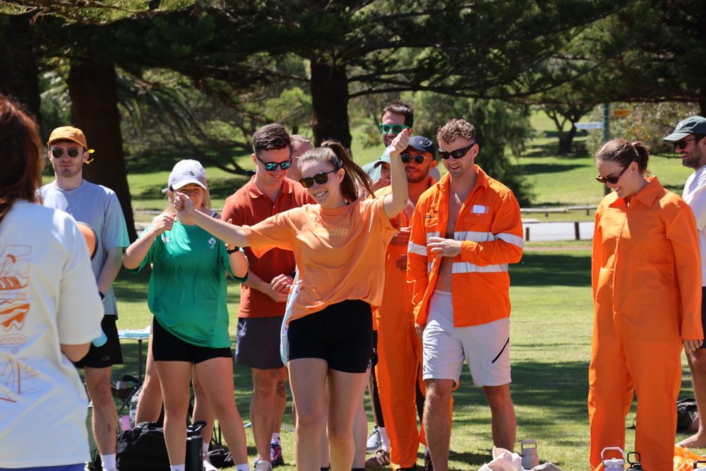 Newbies cheering at the birthday sports day